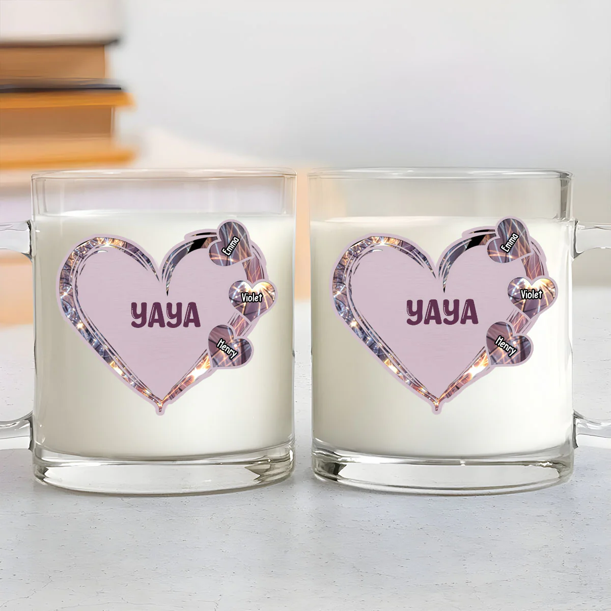 Mom Heart Kids - Personalized Custom Glass Mug - Image 3