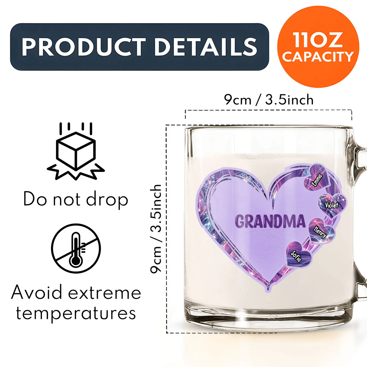 Mom Heart Kids - Personalized Custom Glass Mug - Image 4
