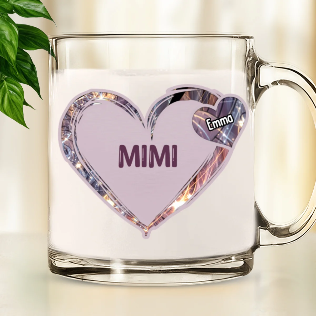 Mom Heart Kids - Personalized Custom Glass Mug - Image 5