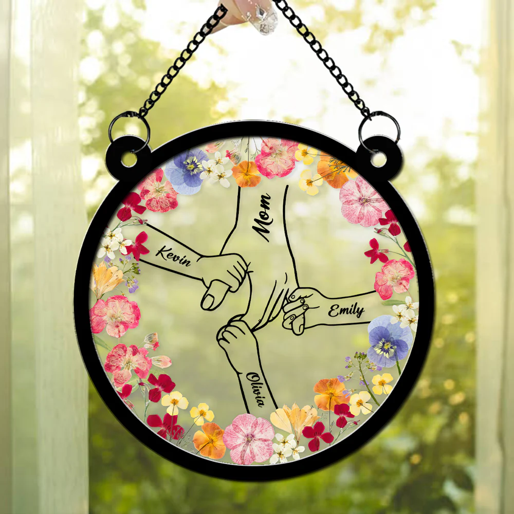 Mom Hold Our Hand And Our Heart - Personalized Custom Suncatcher - Image 2