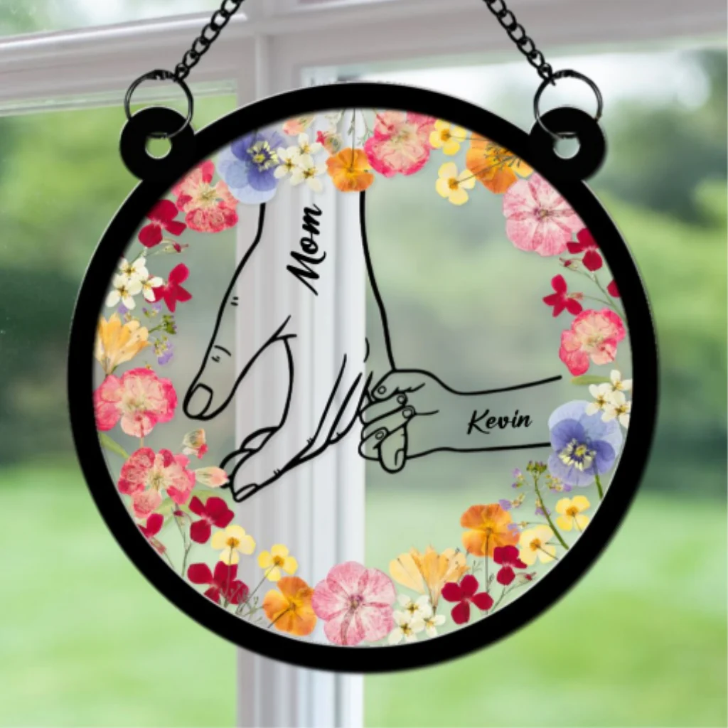 Mom Hold Our Hand And Our Heart - Personalized Custom Suncatcher - Image 6