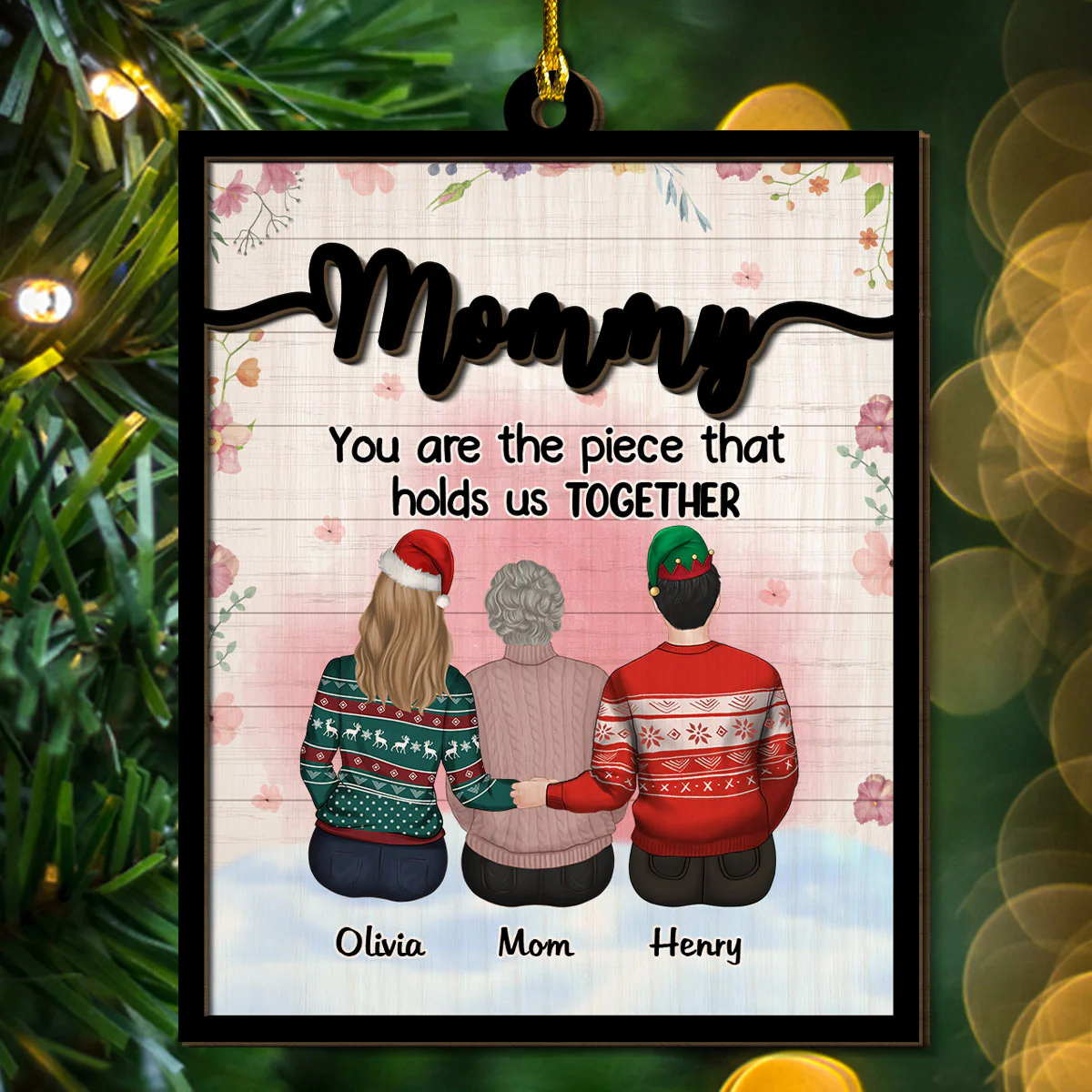 Mom Holds Us Together - Personalized Custom 2-layered Wood Ornament - Image 3