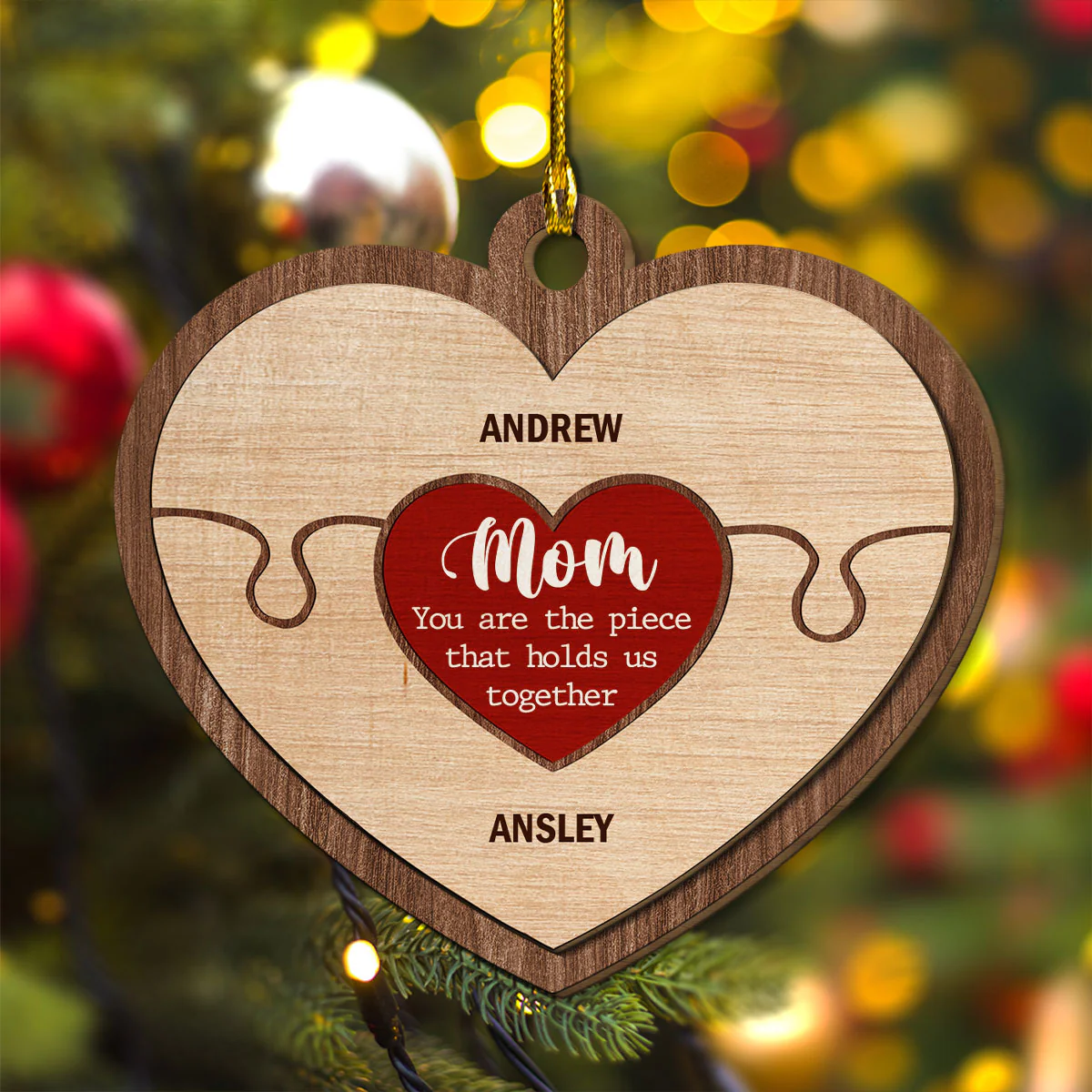 Mom Holds Us Together - Personalized Custom Freeshape 2-Layered Wood Ornament - Image 2