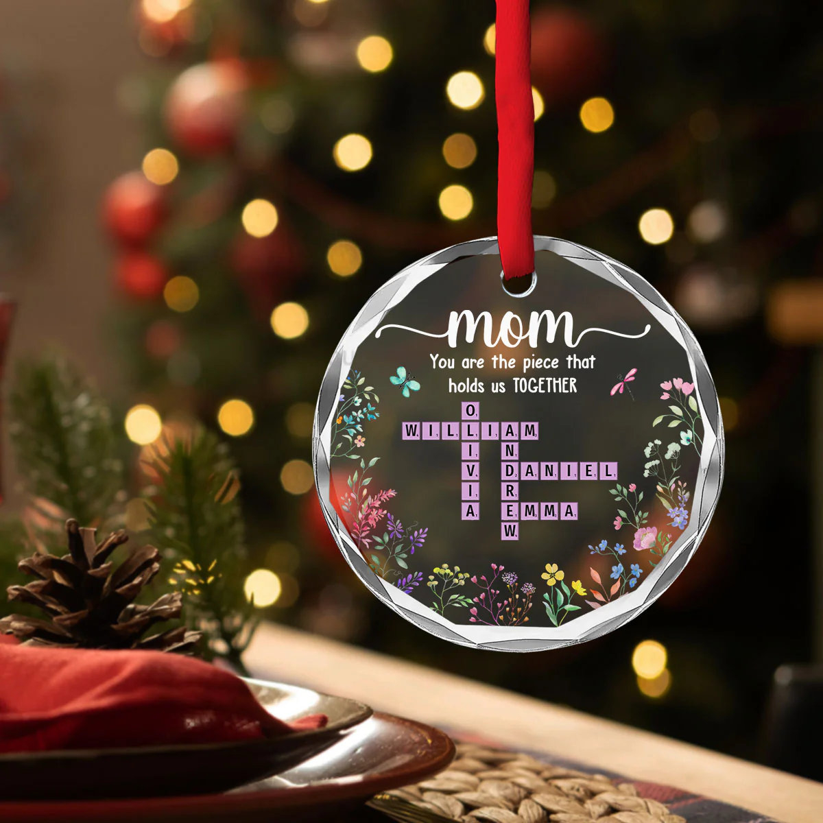Mom Holds Us Together - Personalized Custom Glass Ornament - Image 3