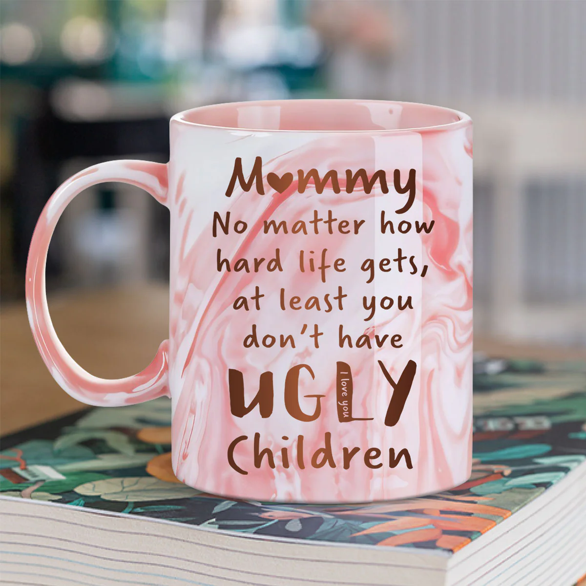 Mom Life Funny - Personalized Custom Pink Marble Mug - Image 4