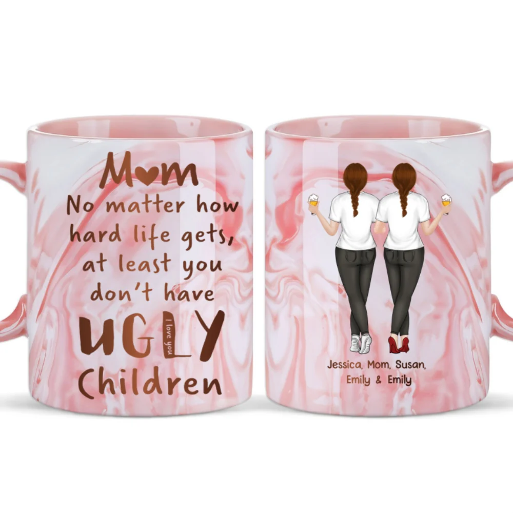 Mom Life Funny - Personalized Custom Pink Marble Mug - Image 6