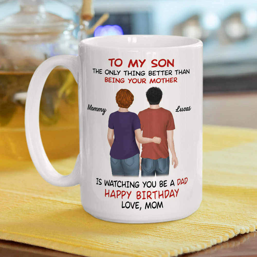 Mom Loves Watching You Be A Father - Personalized Custom Coffee Mug - Image 2