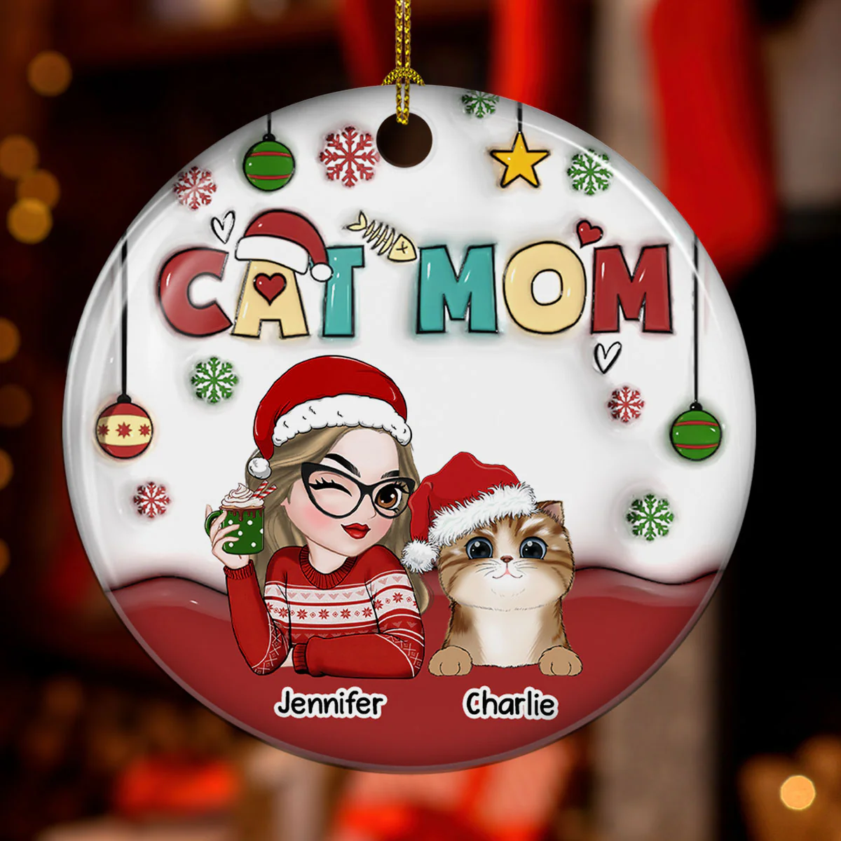 Mom Of Cats- Personalized Custom 3D Inflated Effect Ceramic Ornament - Image 2