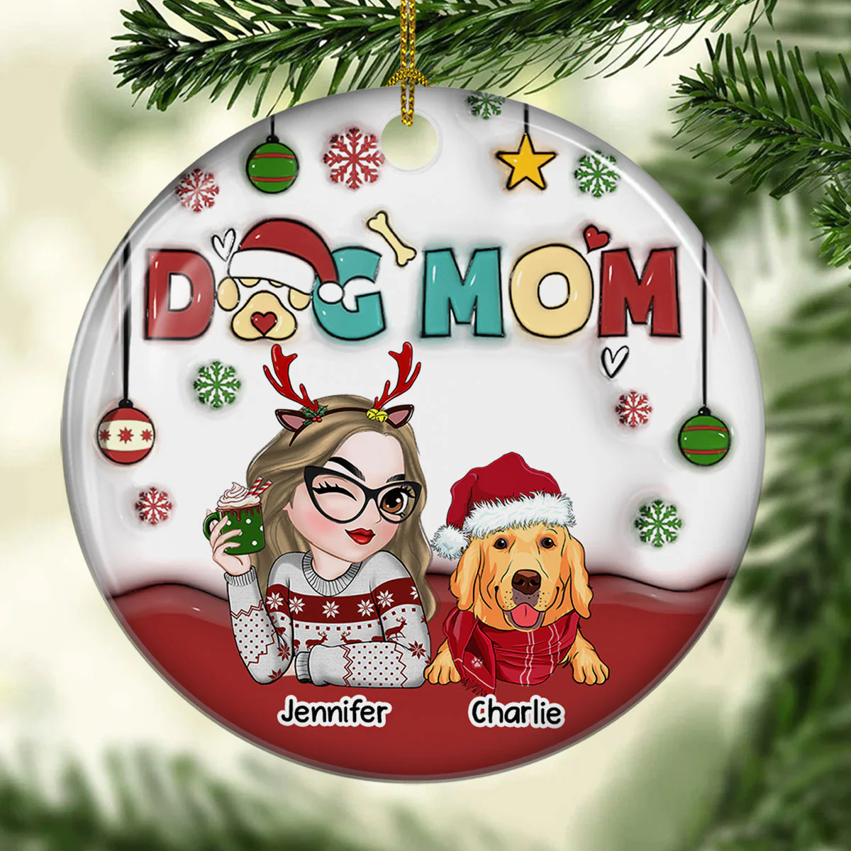 Mom Of Dogs - Personalized Custom 3D Inflated Effect Ceramic Ornament - Image 2