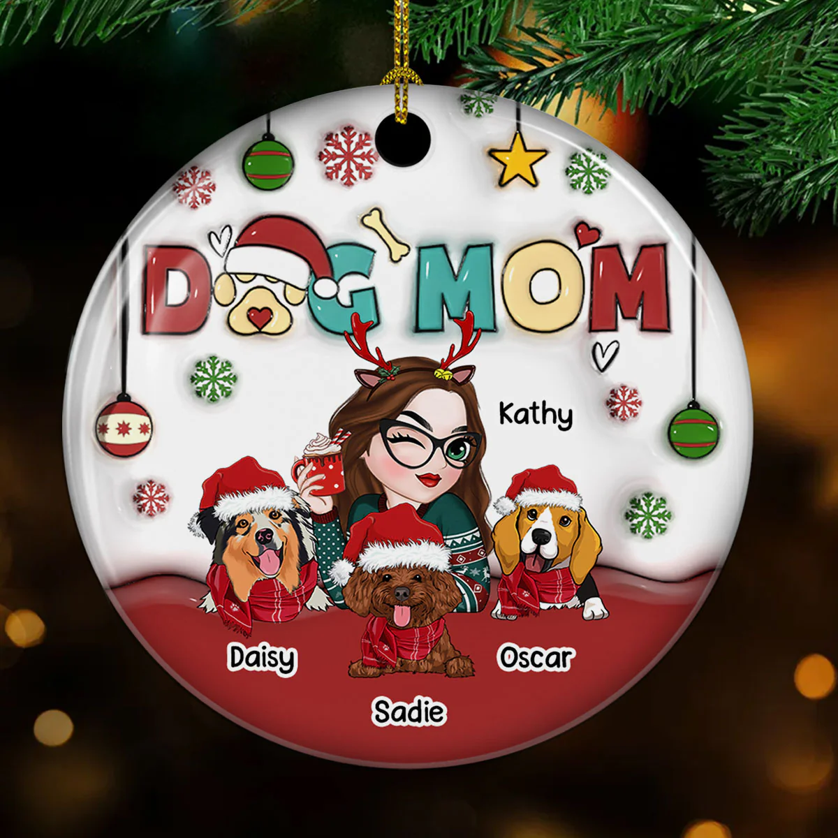 Mom Of Dogs - Personalized Custom 3D Inflated Effect Ceramic Ornament - Image 4