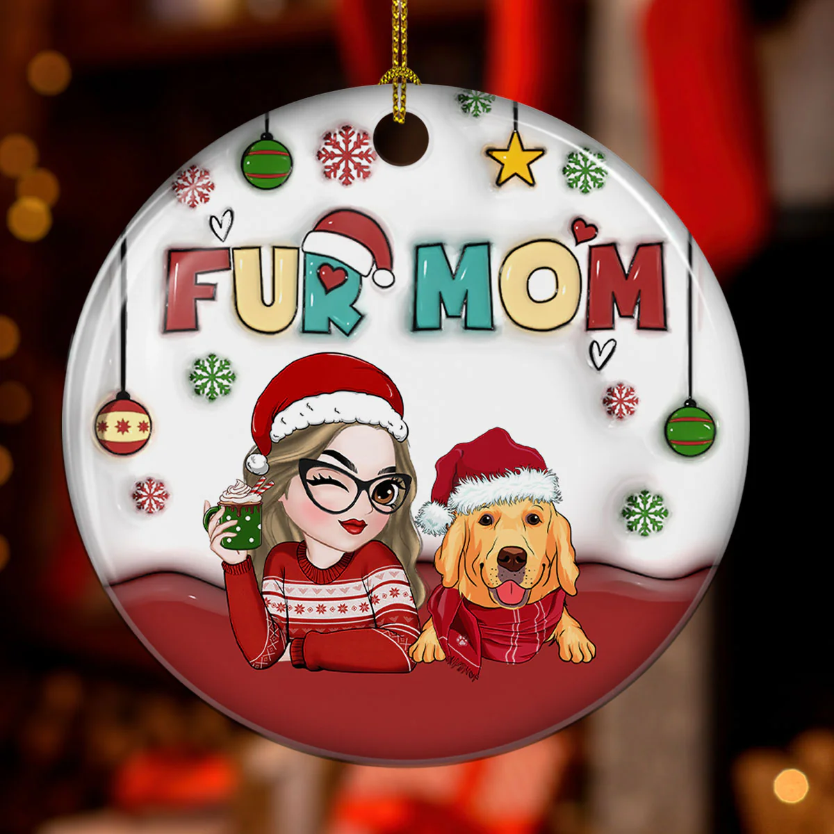 Mom Of Pets- Personalized Custom 3D Inflated Effect Ceramic Ornament - Image 2