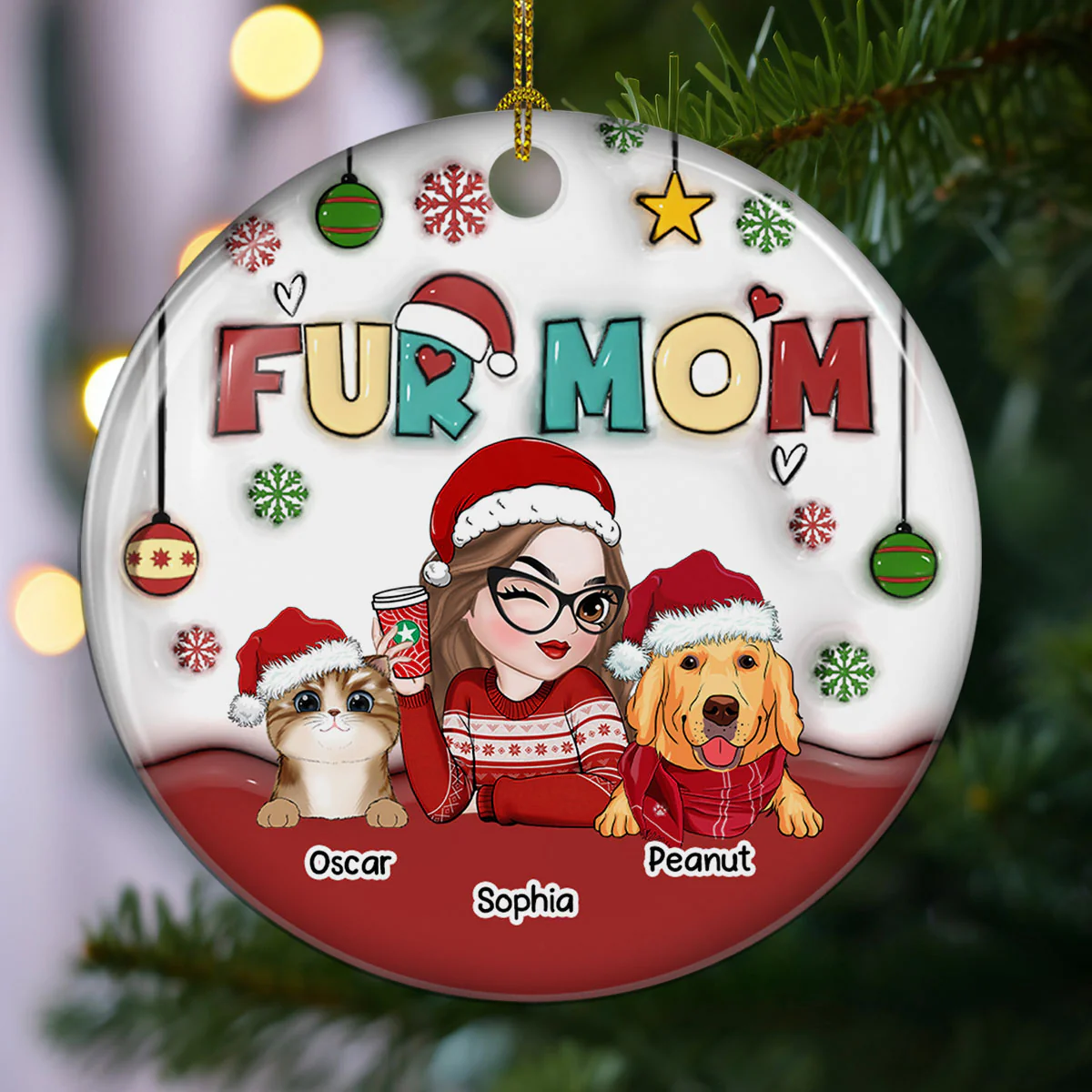 Mom Of Pets- Personalized Custom 3D Inflated Effect Ceramic Ornament - Image 3