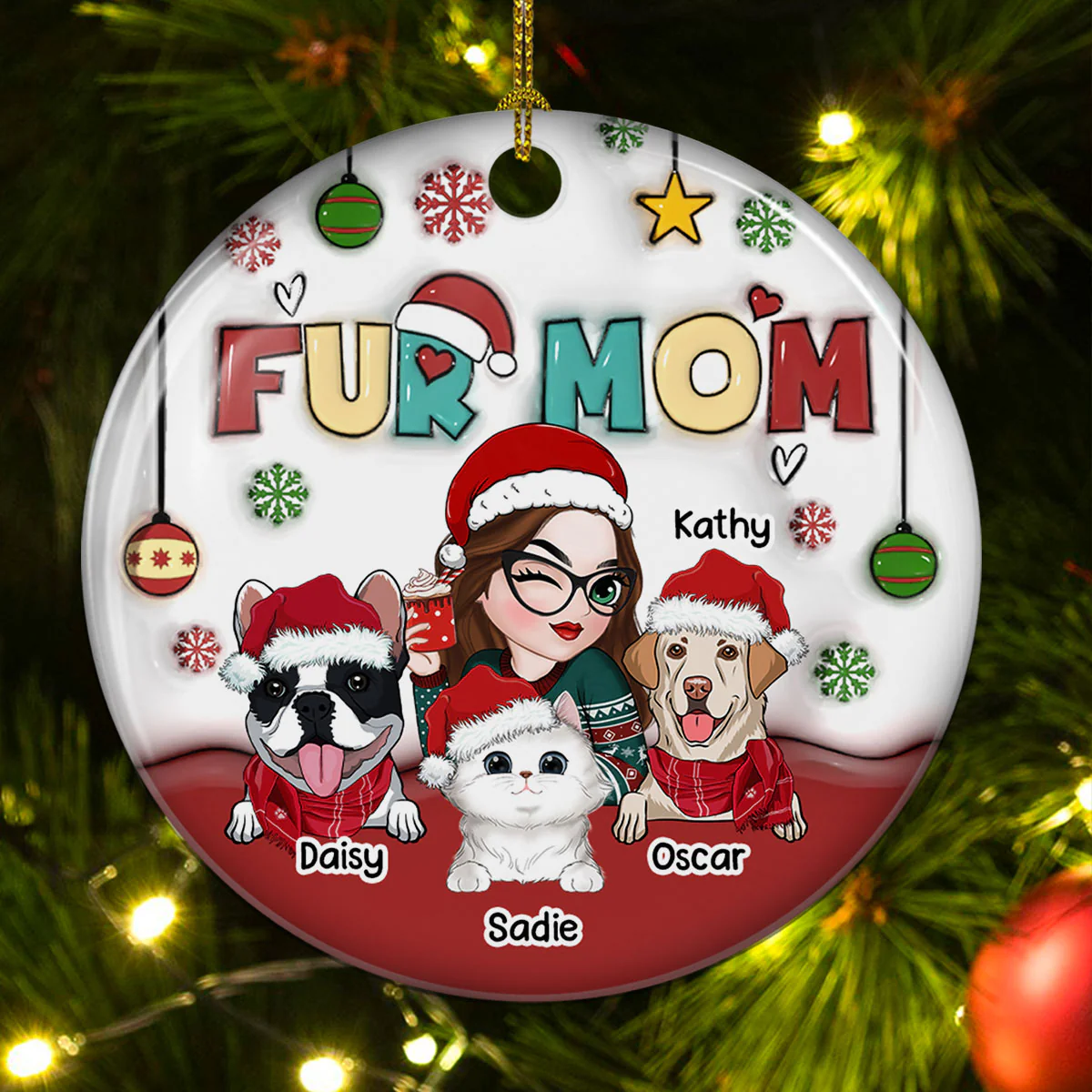 Mom Of Pets- Personalized Custom 3D Inflated Effect Ceramic Ornament - Image 4