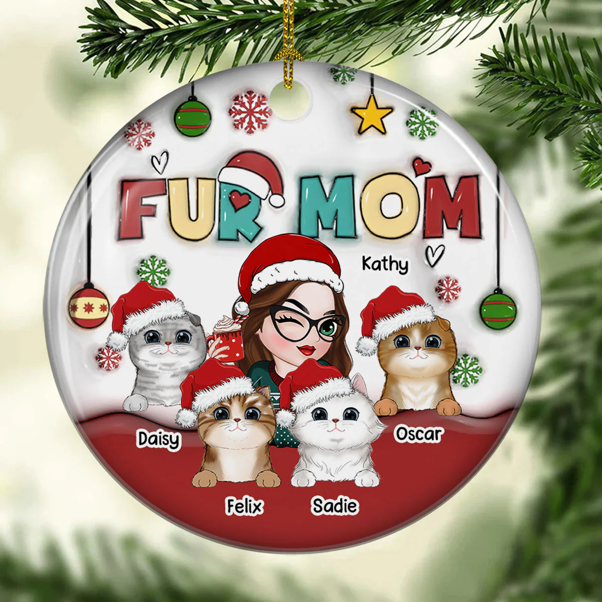 Mom Of Pets- Personalized Custom 3D Inflated Effect Ceramic Ornament - Image 5