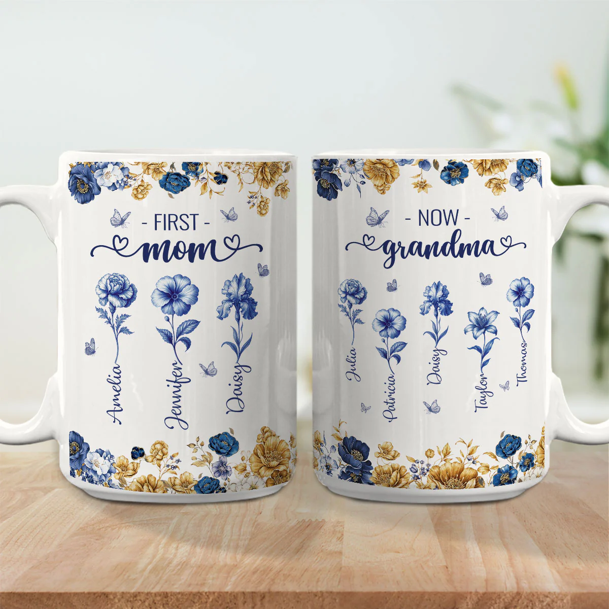 Mom Then Grandma Now Blue Toile - Personalized Custom Coffee Mug - Image 4