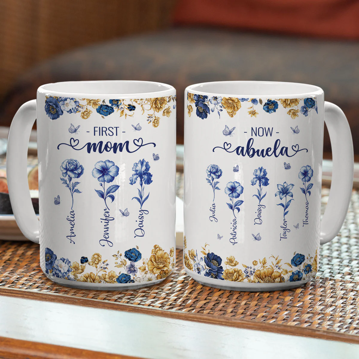 Mom Then Grandma Now Blue Toile - Personalized Custom Coffee Mug - Image 5
