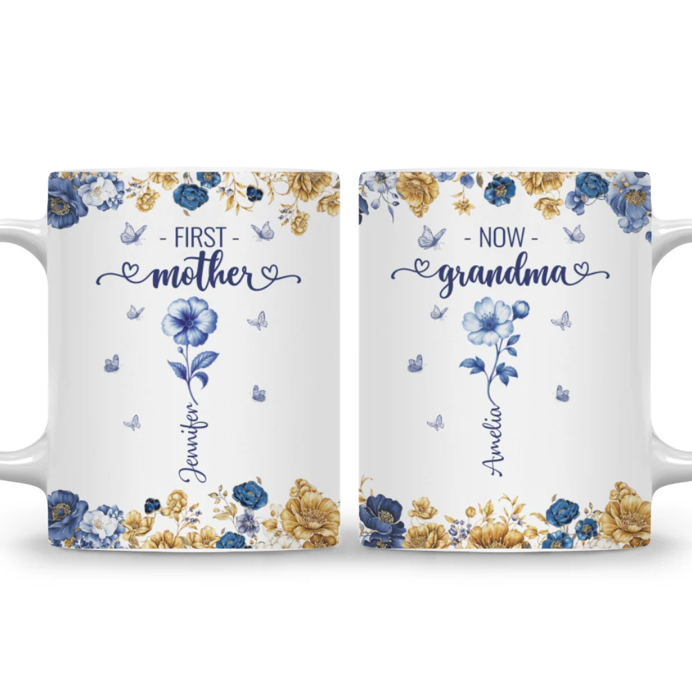 Mom Then Grandma Now Blue Toile - Personalized Custom Coffee Mug - Image 7