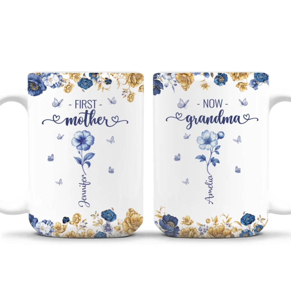 Mom Then Grandma Now Blue Toile - Personalized Custom Coffee Mug - Image 8