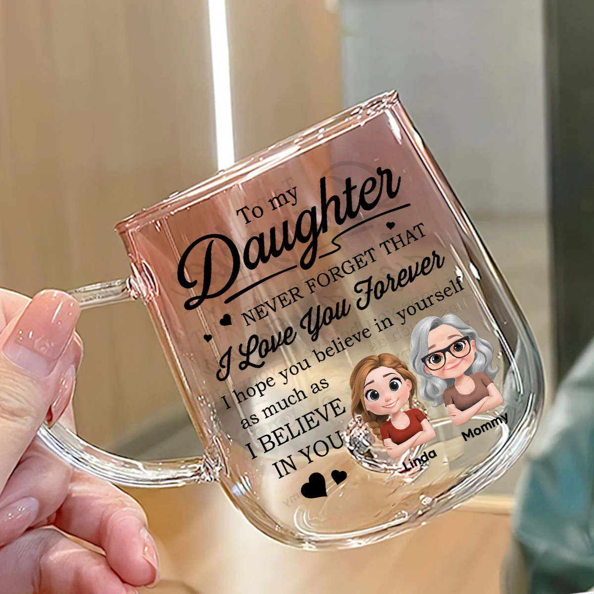 Mom To Daughter Believe In You - Personalized Custom Pink Gradient Glass Mug - Image 3