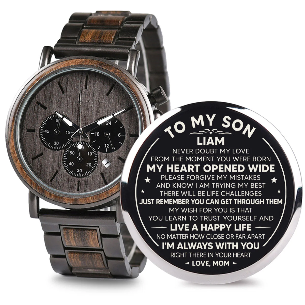 Mom To Son Love You Unconditionally - Personalized Engraved Wooden Watches GQ026