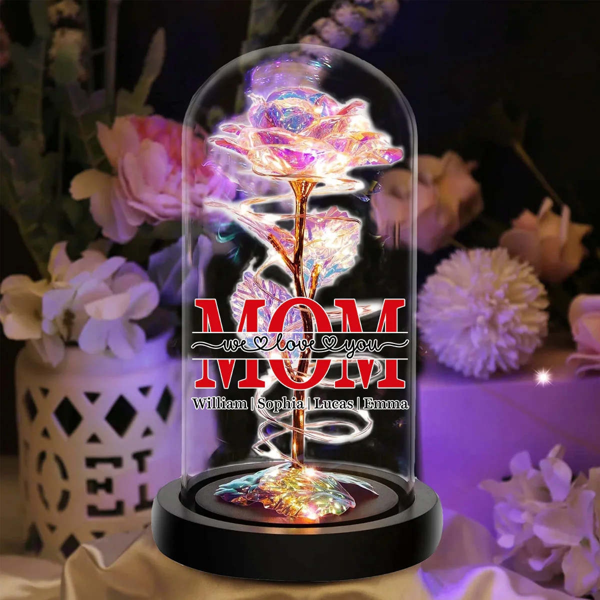Mom We Love You - Personalized Custom Sparkly Rose - Image 5