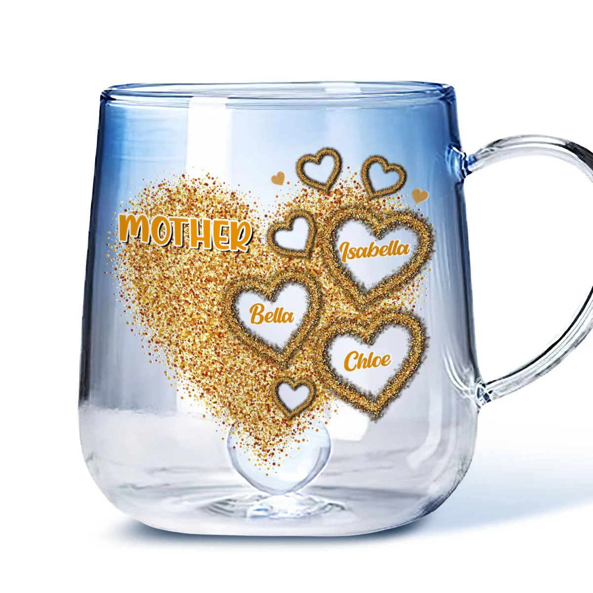 Mom You Are Our Heart - Personalized Custom Blue Gradient Glass Mug - Image 4