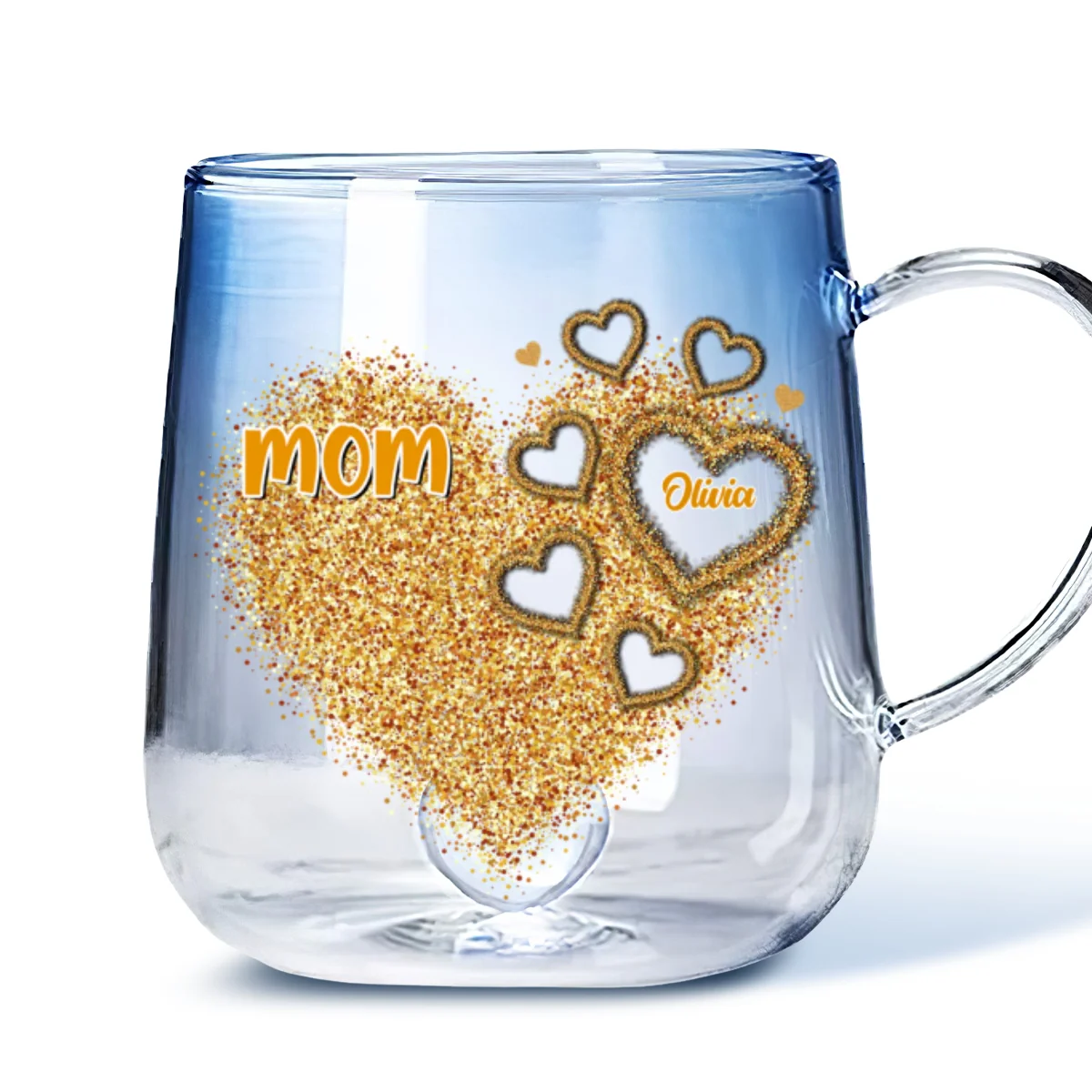 Mom You Are Our Heart - Personalized Custom Blue Gradient Glass Mug - Image 6