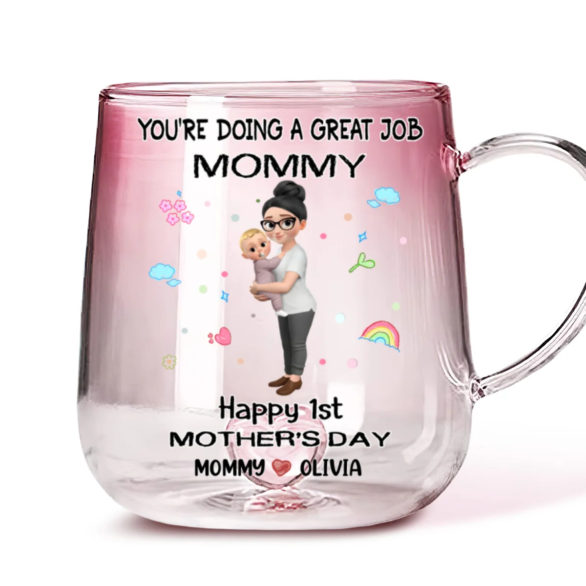 Mommy And Baby Bond - Personalized Custom Pink Gradient Glass Mug - Image 5