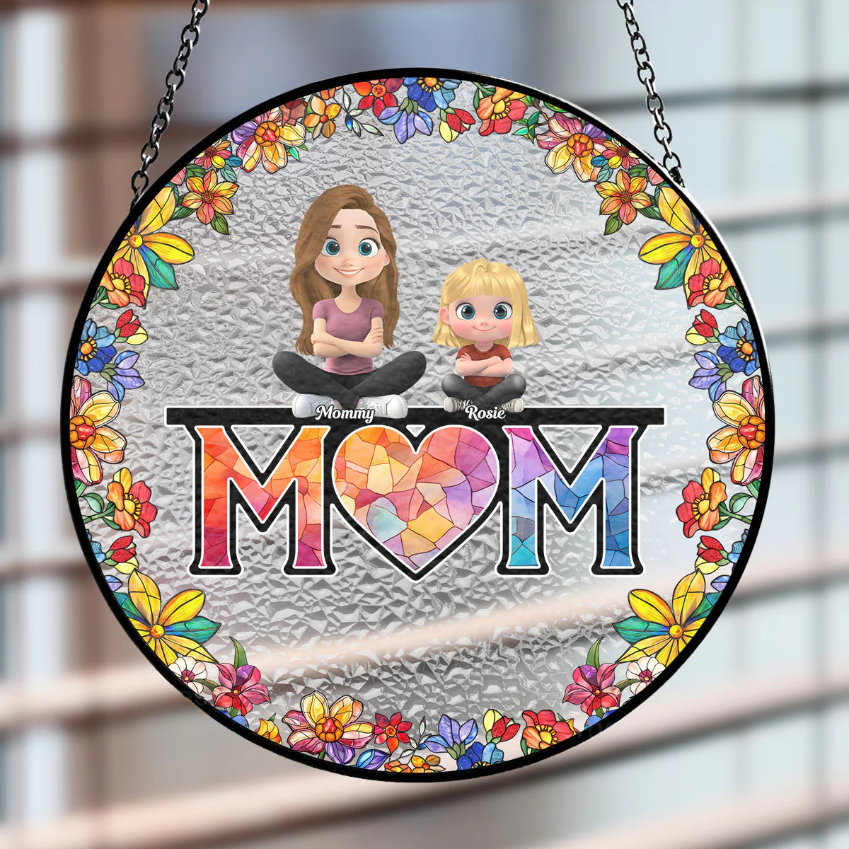 Mommy And Children - Personalized Custom Window Hanging Suncatcher - Image 2