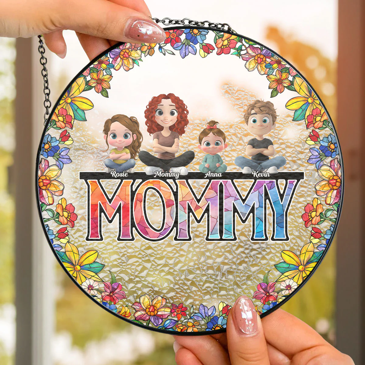 Mommy And Children - Personalized Custom Window Hanging Suncatcher - Image 4