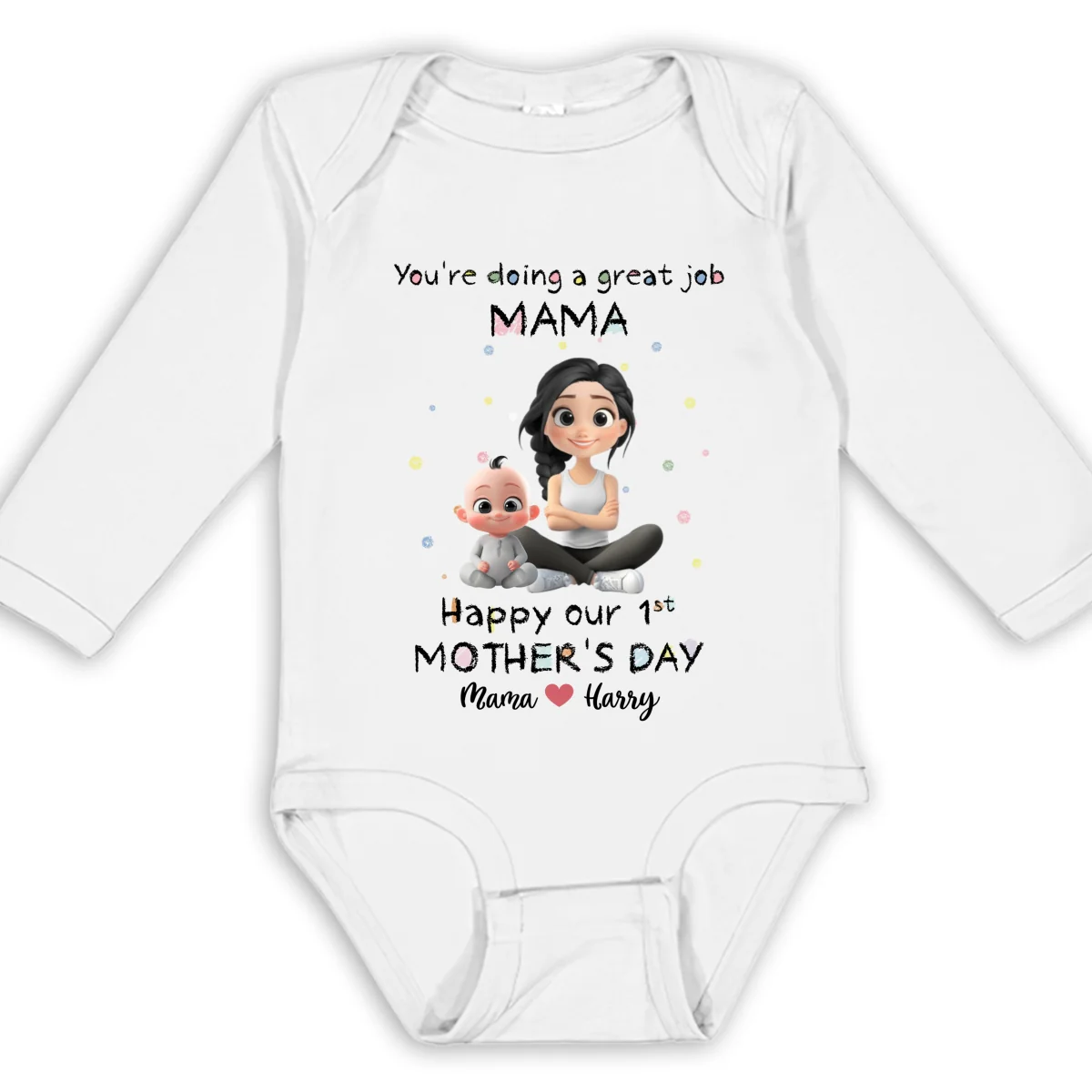 Mommy Doing A Great Job Happy Mother Day - Personalized Custom Long Sleeve Baby Onesie - Image 6