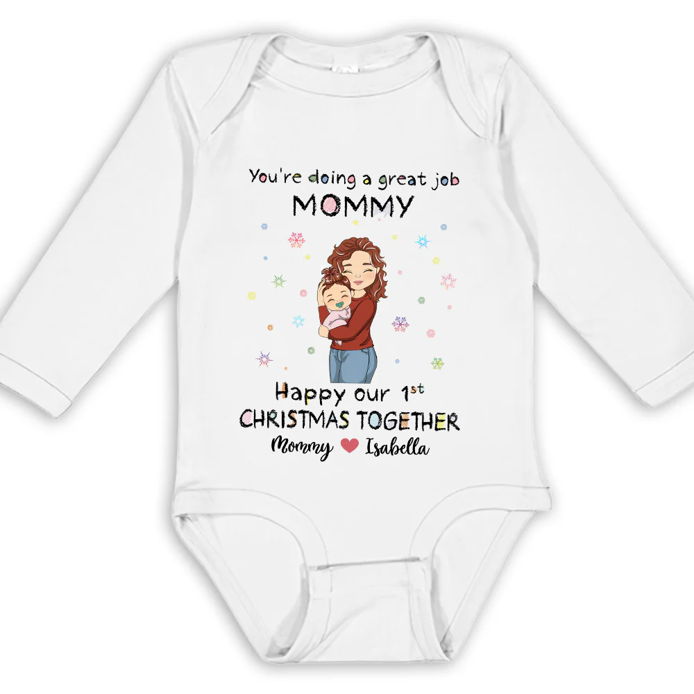 Mommy Doing A Great Job Merry Christmas - Personalized Custom Long Sleeve Baby Onesie