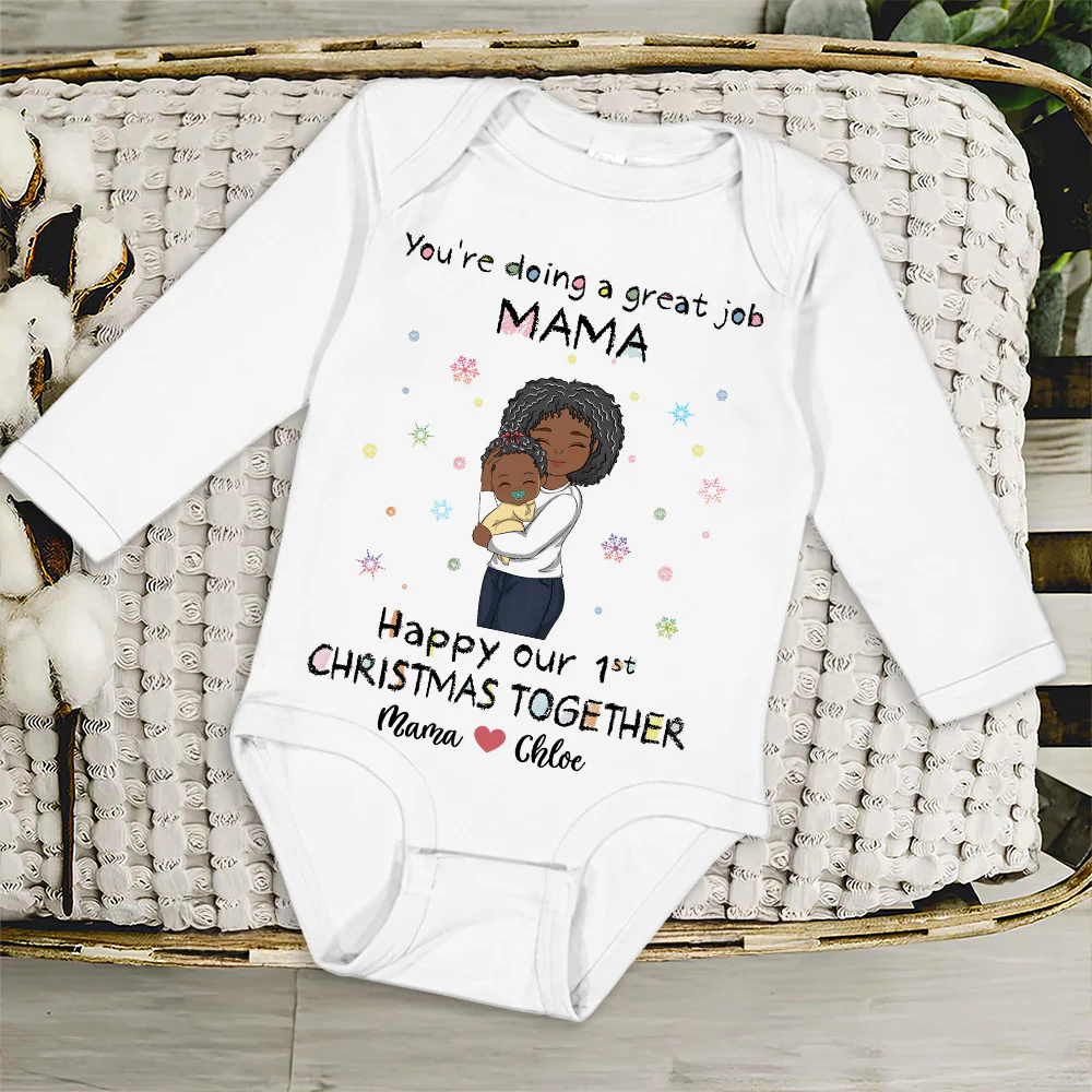 Mommy Doing A Great Job Merry Christmas - Personalized Custom Long Sleeve Baby Onesie - Image 4
