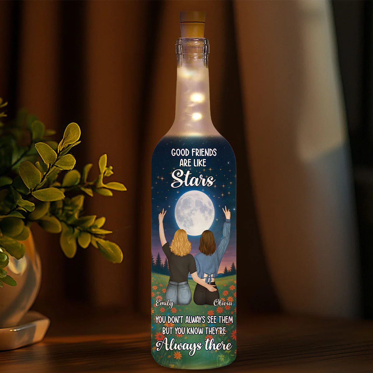 Moon And Stars Friendship - Personalized Custom Bottle Lamp