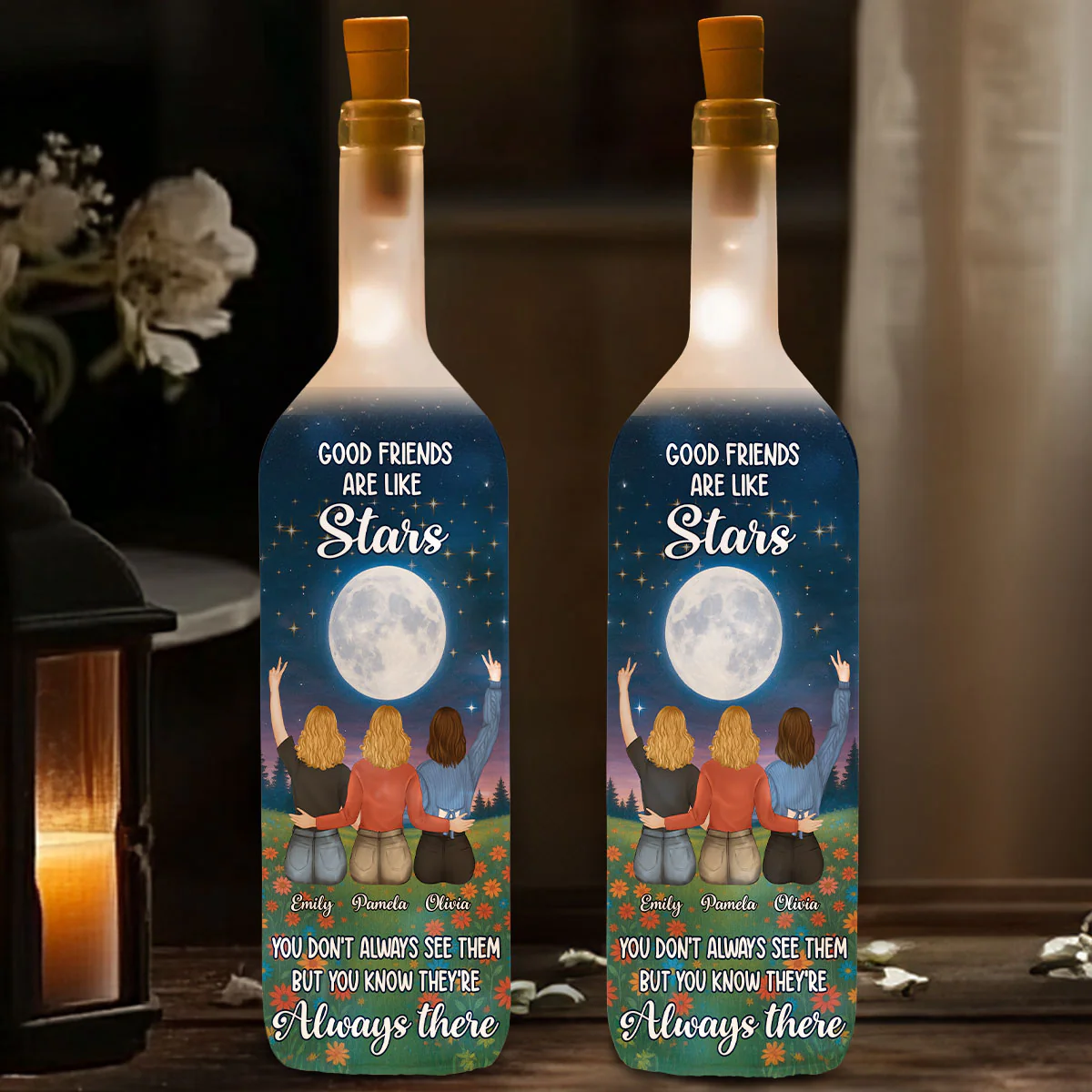 Moon And Stars Friendship - Personalized Custom Bottle Lamp - Image 2
