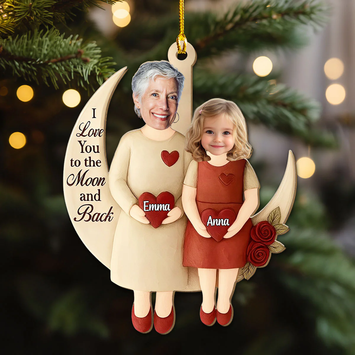 Moon Of Love - Personalized Custom Wood Ornament - Image 3