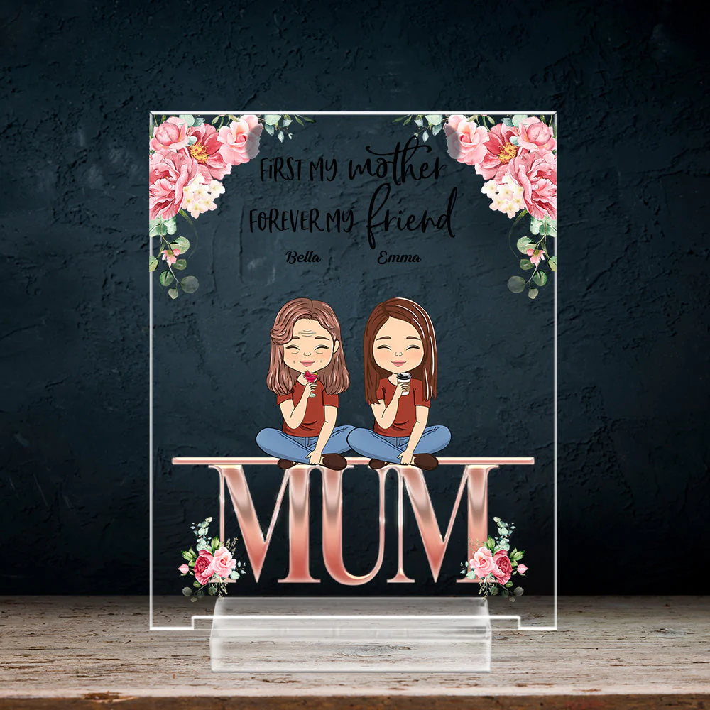 Mother And Children Best Friends Forever - Personalized Custom Acrylic Plaque With Base - Image 3