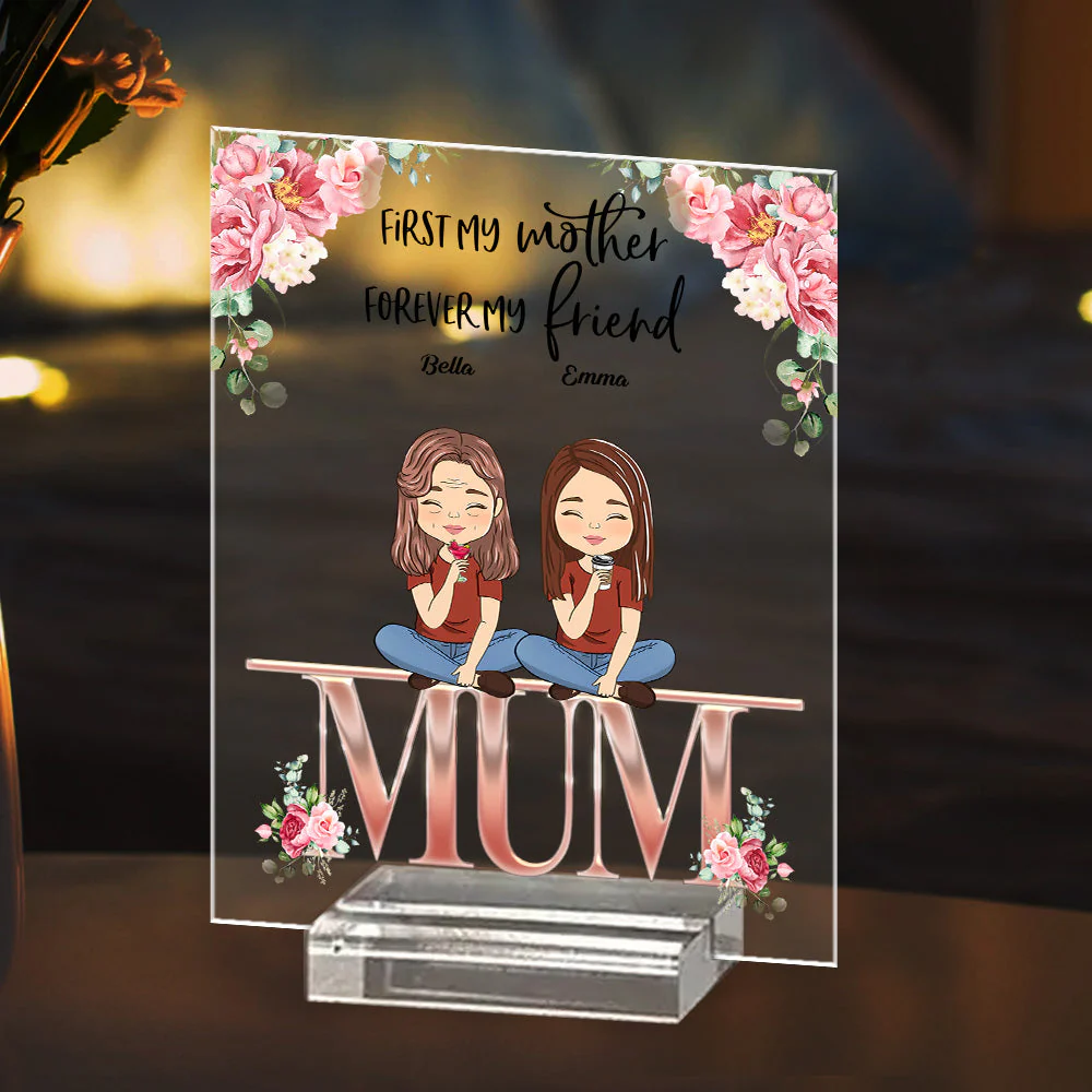 Mother And Children Best Friends Forever - Personalized Custom Acrylic Plaque With Base - Image 4