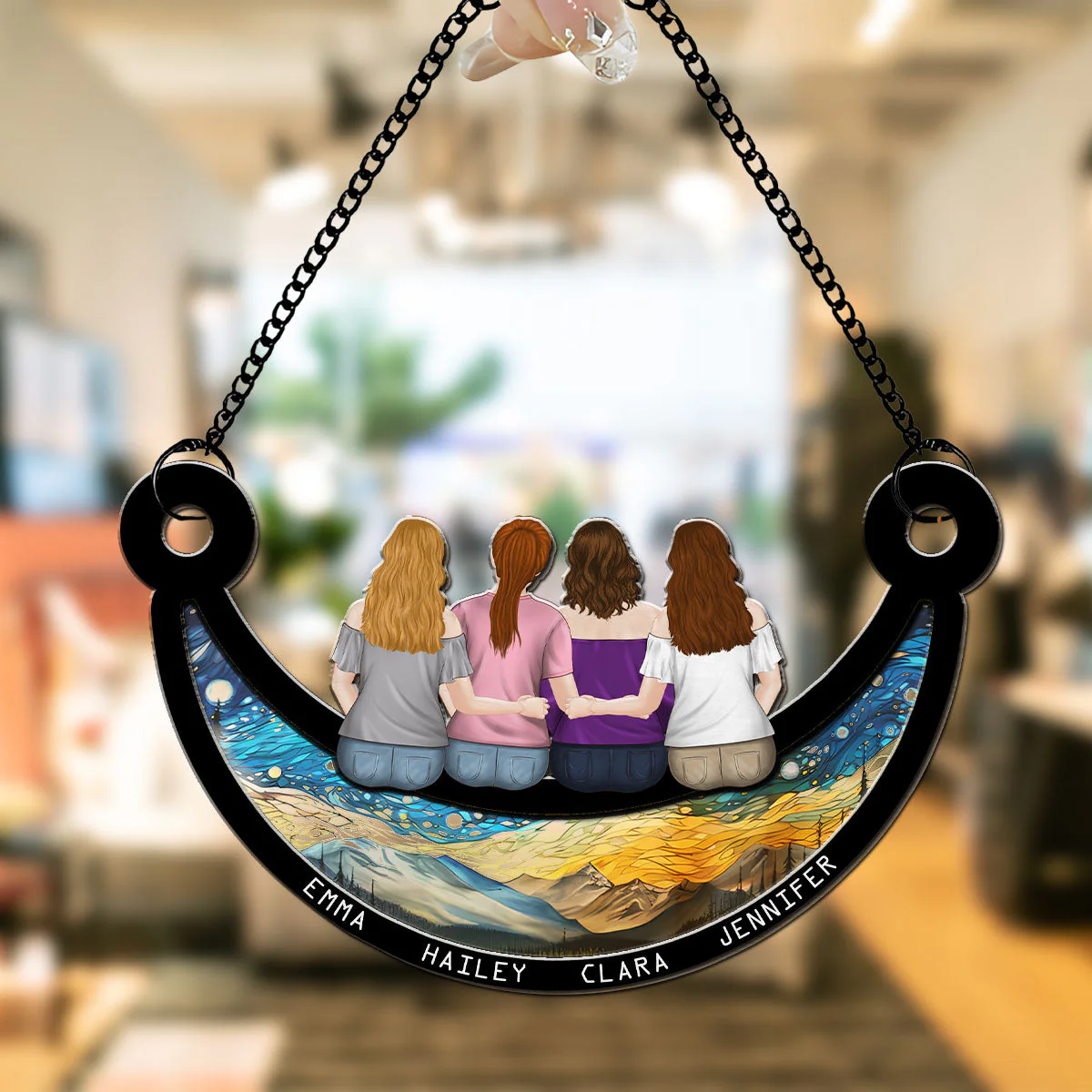 Mother And Children On The Moon - Personalized Custom Suncatcher - Image 4