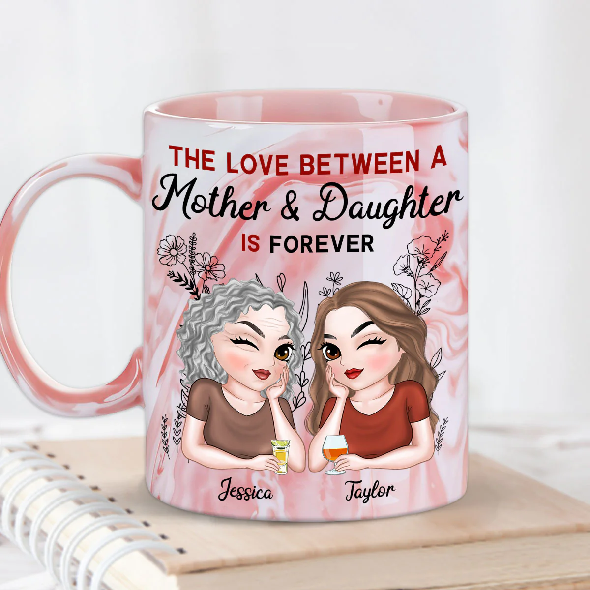 Mother And Daughter Always Together - Personalized Custom Pink Marble Mug - Image 4