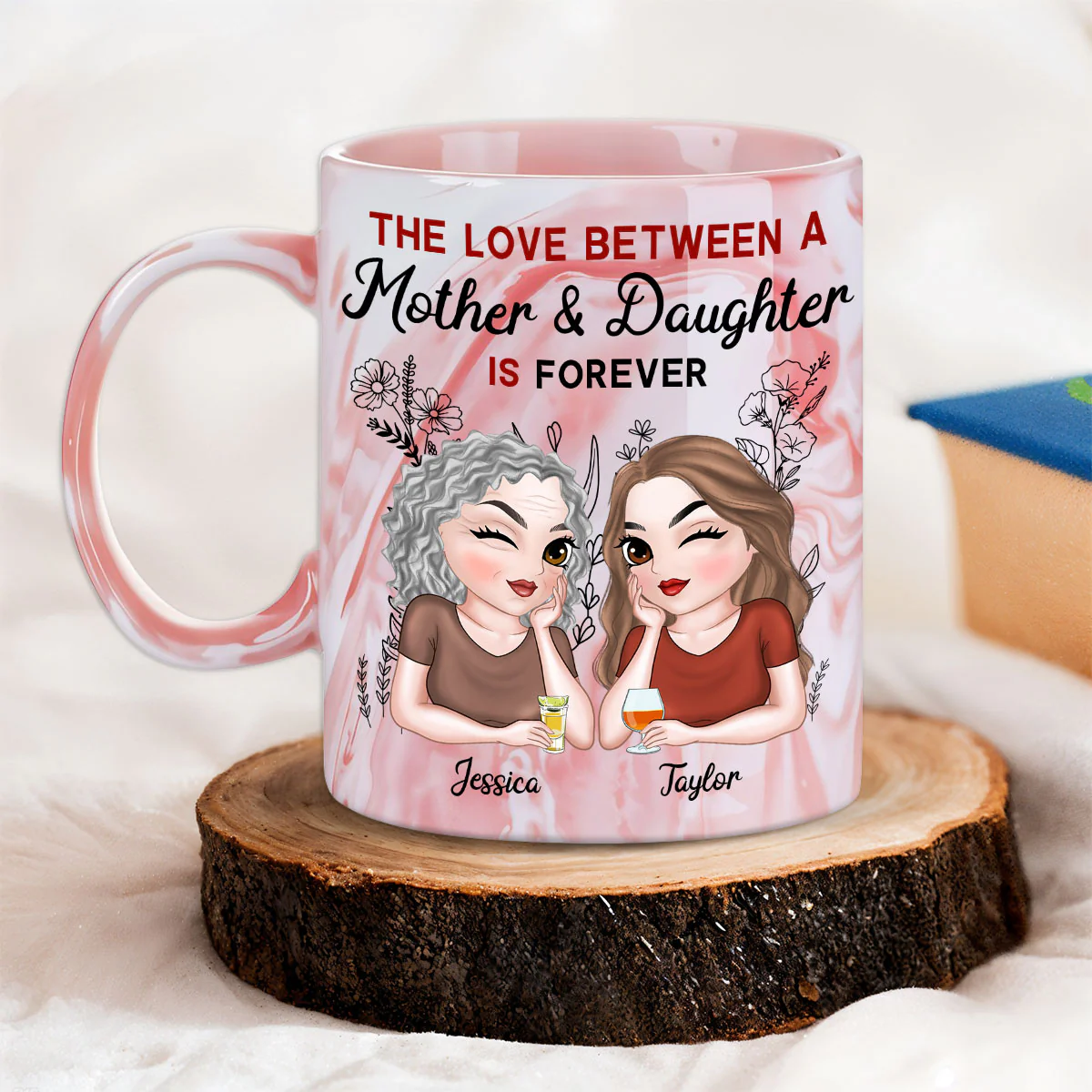 Mother And Daughter Always Together - Personalized Custom Pink Marble Mug - Image 5