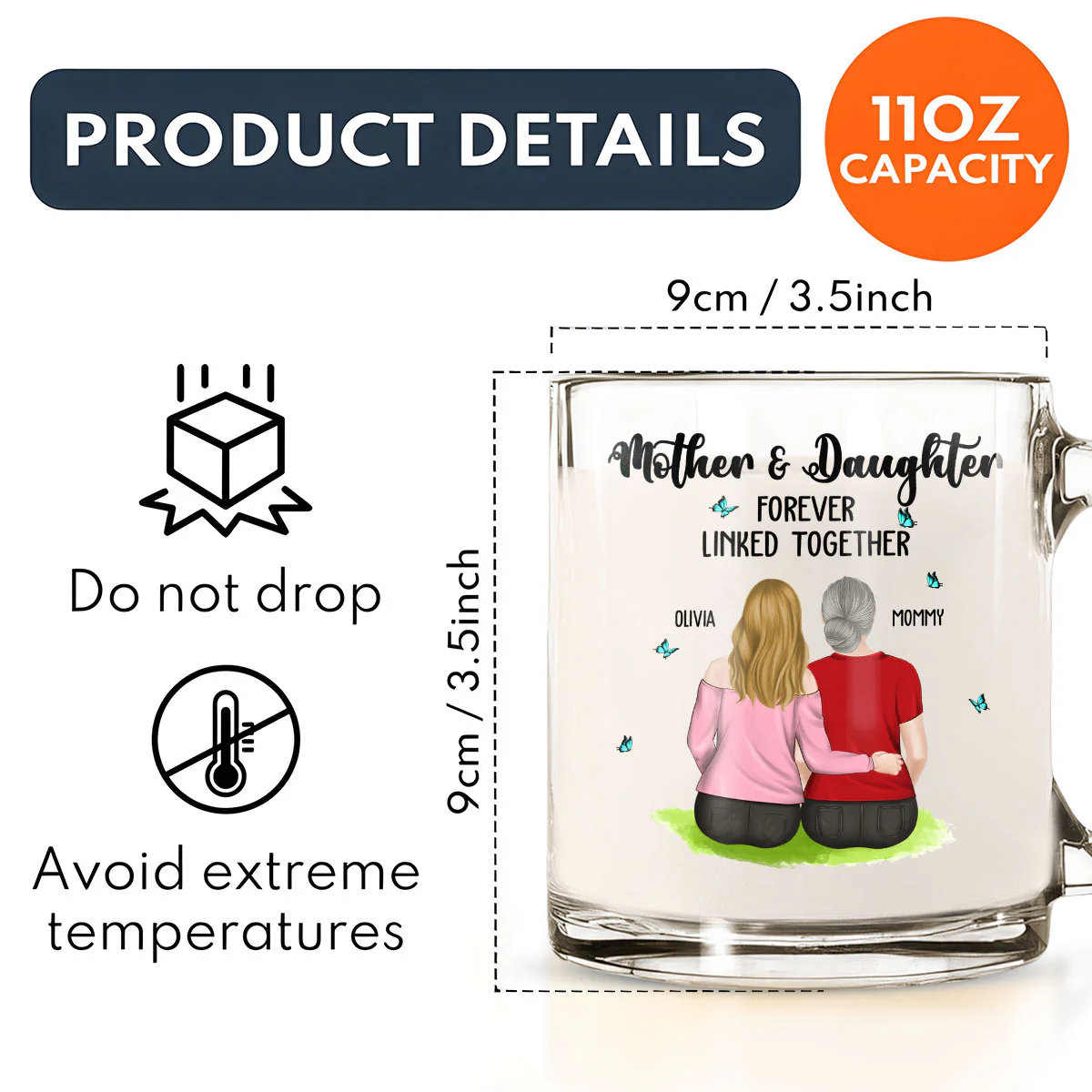 Mother And Daughter Connected By Love - Personalized Custom Glass Mug - Image 5