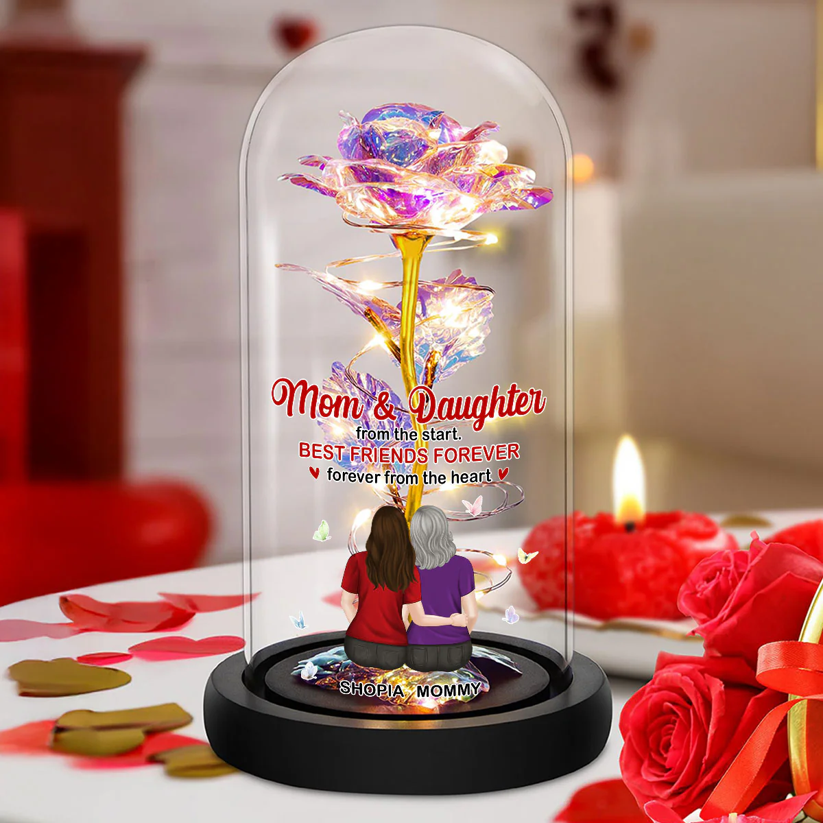 Mother And Daughter Forever From The Heart - Personalized Custom Sparkly Rose - Image 2