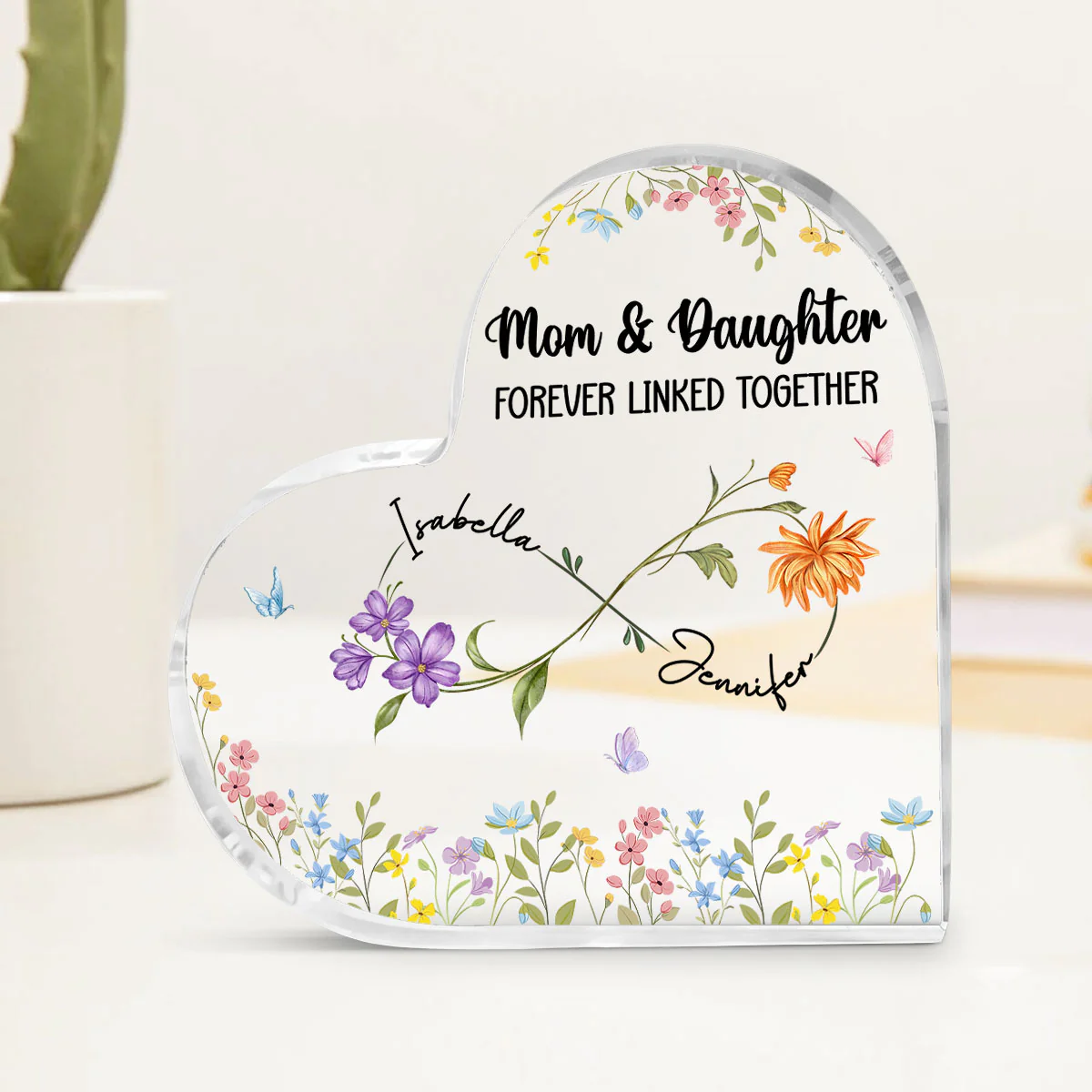 Mother And Daughter Forever Linked Together - Personalized Custom Acrylic Plaque - Image 3