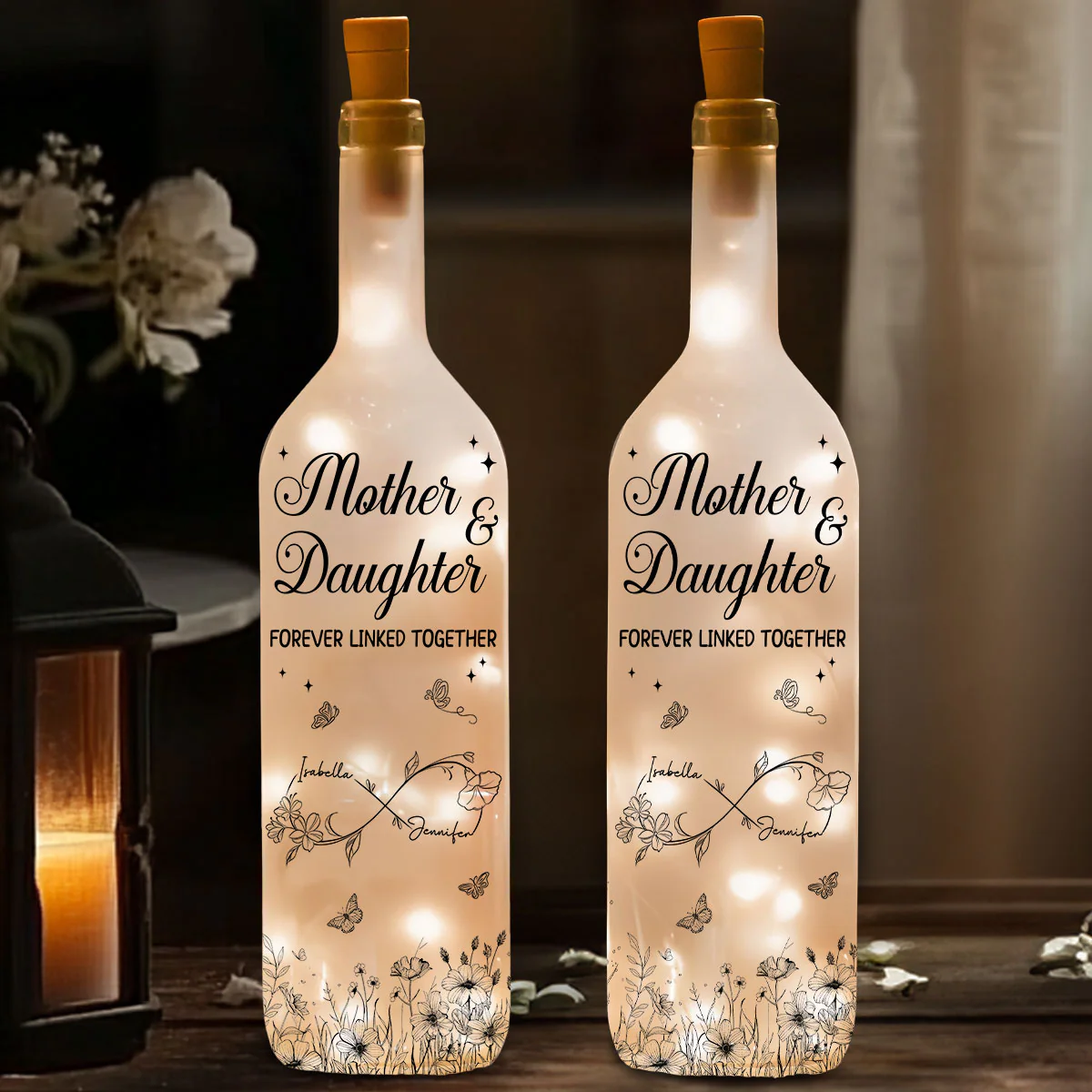 Mother And Daughter Forever Linked Together - Personalized Custom Bottle Lamp - Image 5