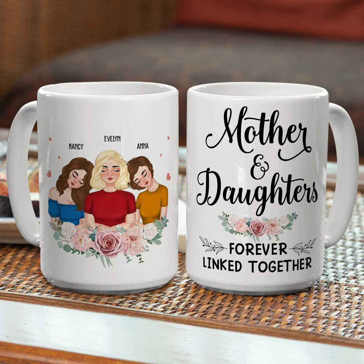 Mother And Daughter Forever Linked Together - Personalized Custom Coffee Mug - Image 4