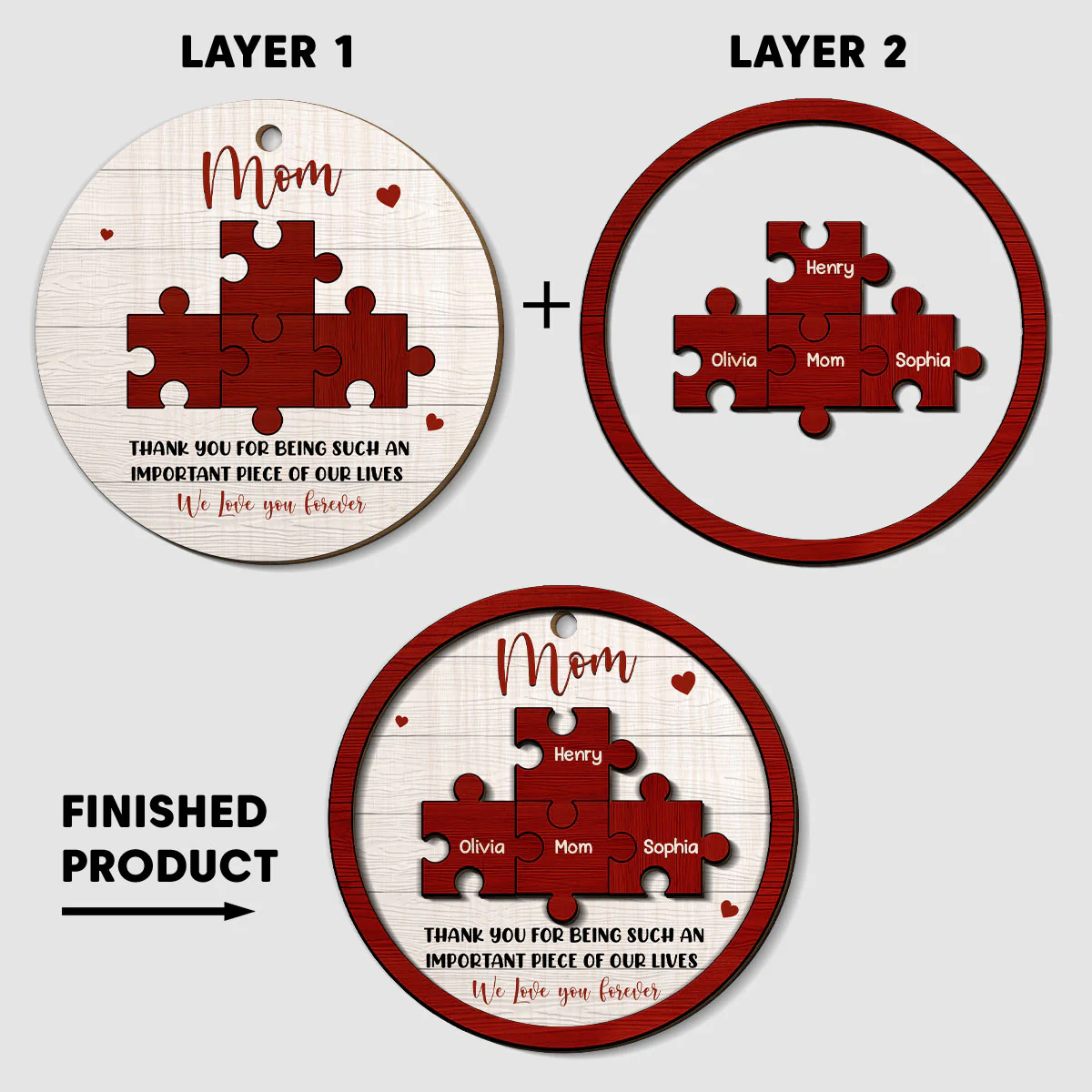 Mother And Daughter Forever Linked Together - Personalized Custom Freeshape 2-Layered Wood Ornament - Image 11