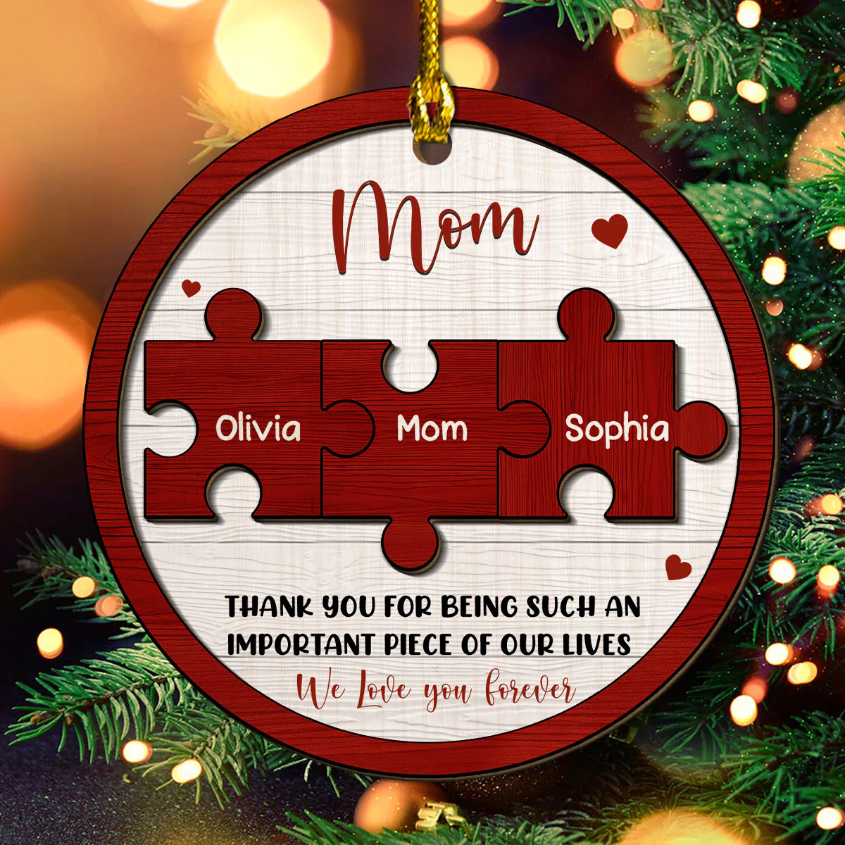 Mother And Daughter Forever Linked Together - Personalized Custom Freeshape 2-Layered Wood Ornament - Image 3
