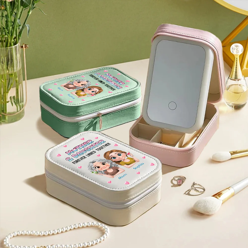 Mother And Daughter Forever Linked Together - Personalized Custom Jewelry Box With LED Mirror - Image 3