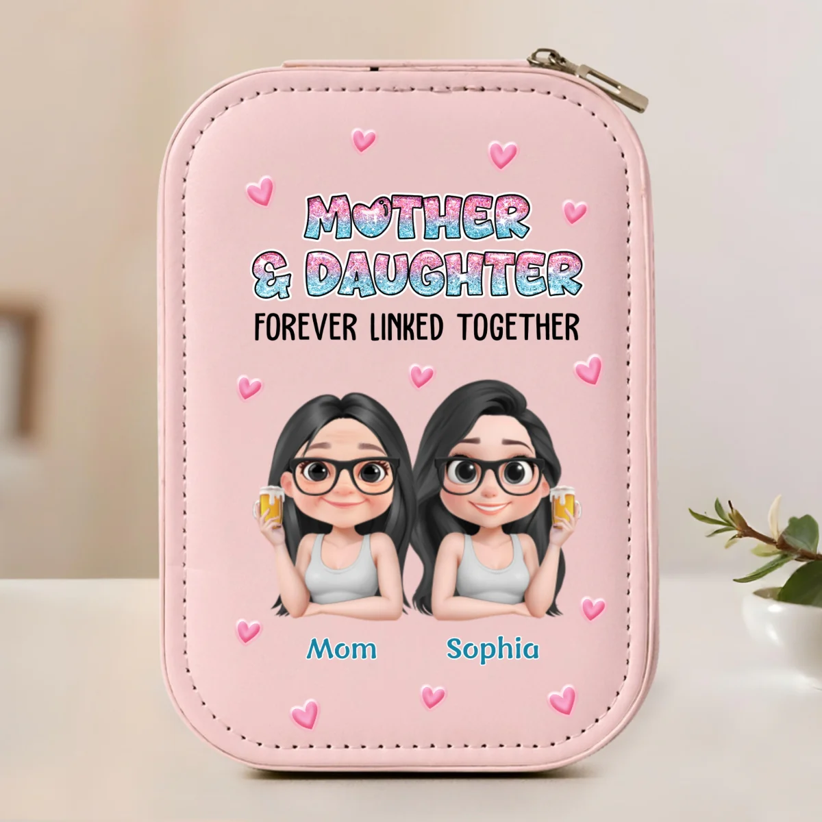 Mother And Daughter Forever Linked Together - Personalized Custom Jewelry Box With LED Mirror - Image 7